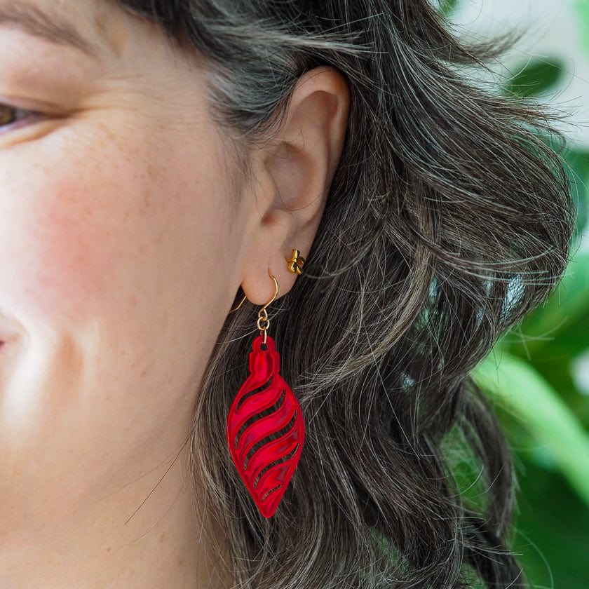 Long Bauble Drop Earrings - Red  -  Erstwilder Essentials  -  Quirky Resin and Enamel Accessories