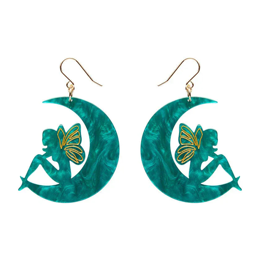 Fairy Moon Drop Earrings - Mint  -  Erstwilder Essentials  -  Quirky Resin and Enamel Accessories
