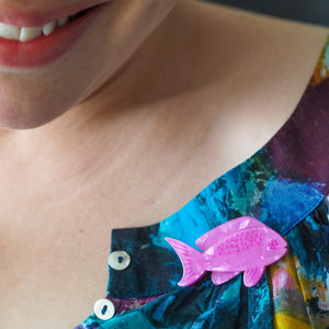Pink Fish Simplified Mini Brooch  -  Erstwilder Simplified  -  Quirky Resin and Enamel Accessories