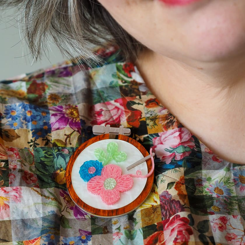 Stitched & Framed Brooch  -  Erstwilder  -  Quirky Resin and Enamel Accessories