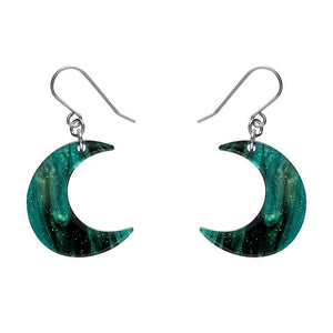 Cresent Moon Drop Earrings - Green  -  Erstwilder Essentials  -  Quirky Resin and Enamel Accessories