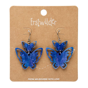 Double Butterfly Drop Earrings - Blue  -  Erstwilder Essentials  -  Quirky Resin and Enamel Accessories