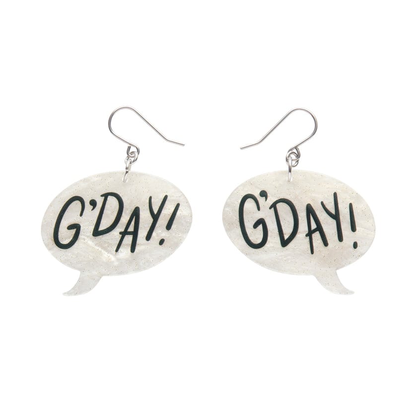 G'DAY Drop Earrings - White  -  Erstwilder Essentials  -  Quirky Resin and Enamel Accessories