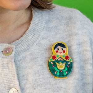 Matryoshka Memories Toy Brooch  -  Erstwilder  -  Quirky Resin and Enamel Accessories