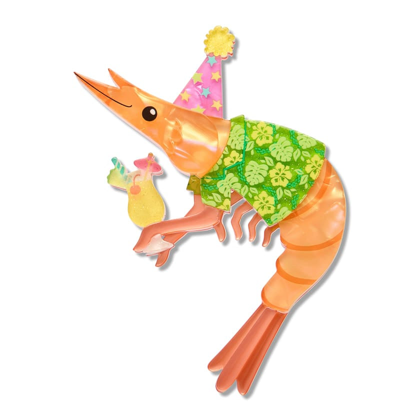 Pascal the Party Prawn Brooch  -  Erstwilder  -  Quirky Resin and Enamel Accessories