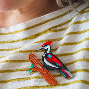 The Persistent Pileated Woodpecker Brooch  -  Erstwilder  -  Quirky Resin and Enamel Accessories
