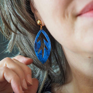 Leaf Drop Earrings – Navy  -  Erstwilder Essentials  -  Quirky Resin and Enamel Accessories