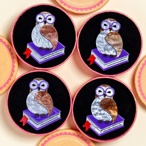 Studious Snow Owl Brooch  -  Erstwilder  -  Quirky Resin and Enamel Accessories
