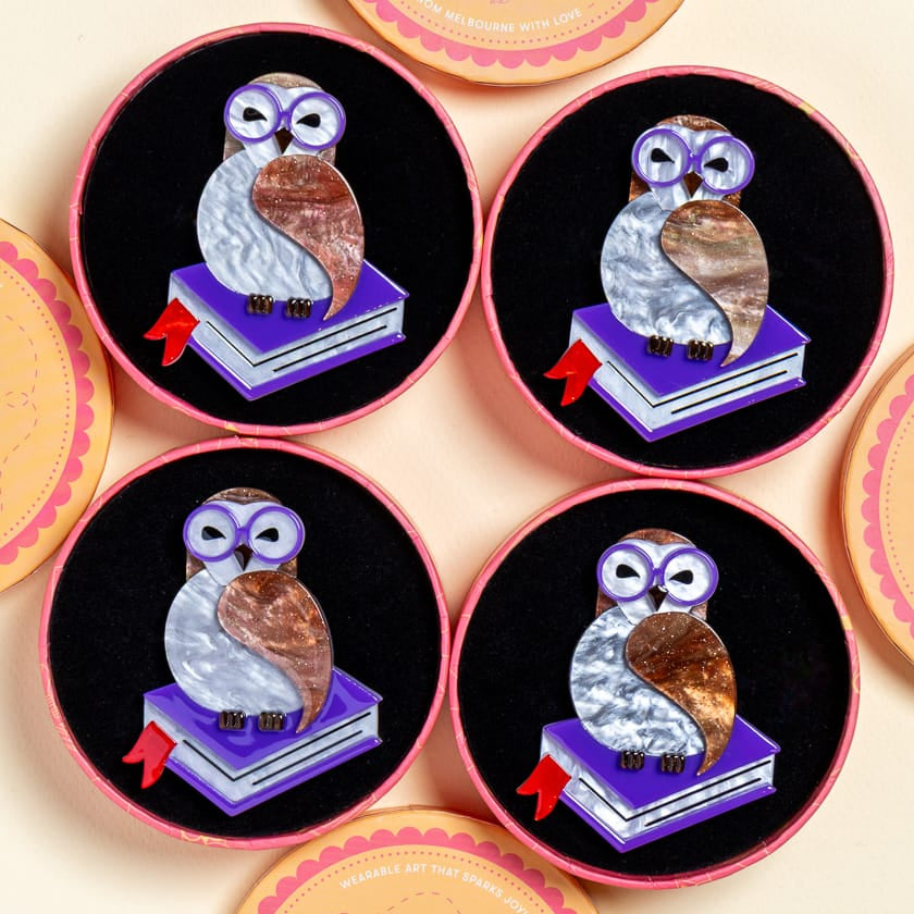 Studious Snow Owl Brooch  -  Erstwilder  -  Quirky Resin and Enamel Accessories