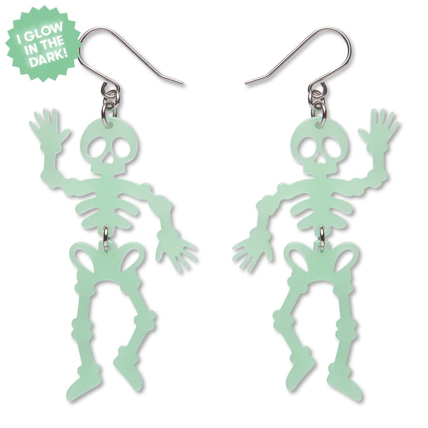 Dancing Skeletons Drop Earrings - Glow in the Dark  -  Erstwilder Essentials  -  Quirky Resin and Enamel Accessories