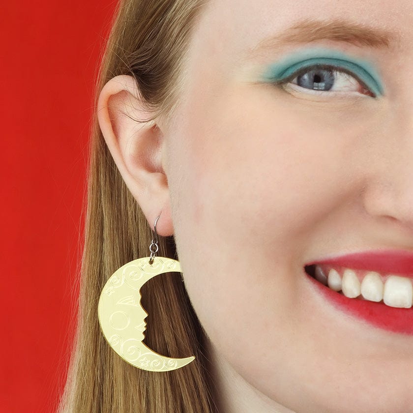 Moon Mirror Drop Earrings - Gold  -  Erstwilder Essentials  -  Quirky Resin and Enamel Accessories