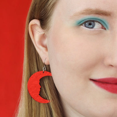 Moon Mirror Drop Earrings - Red  -  Erstwilder Essentials  -  Quirky Resin and Enamel Accessories