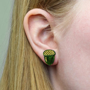 Acorn Stud Earrings - Green  -  Erstwilder Essentials  -  Quirky Resin and Enamel Accessories