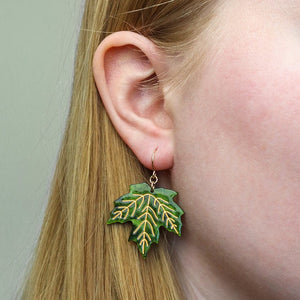 Maple Leaf Drop Earrings - Green  -  Erstwilder Essentials  -  Quirky Resin and Enamel Accessories