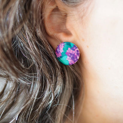 Hydrangea Rounded Stud Earrings - Purple  -  Erstwilder Essentials  -  Quirky Resin and Enamel Accessories