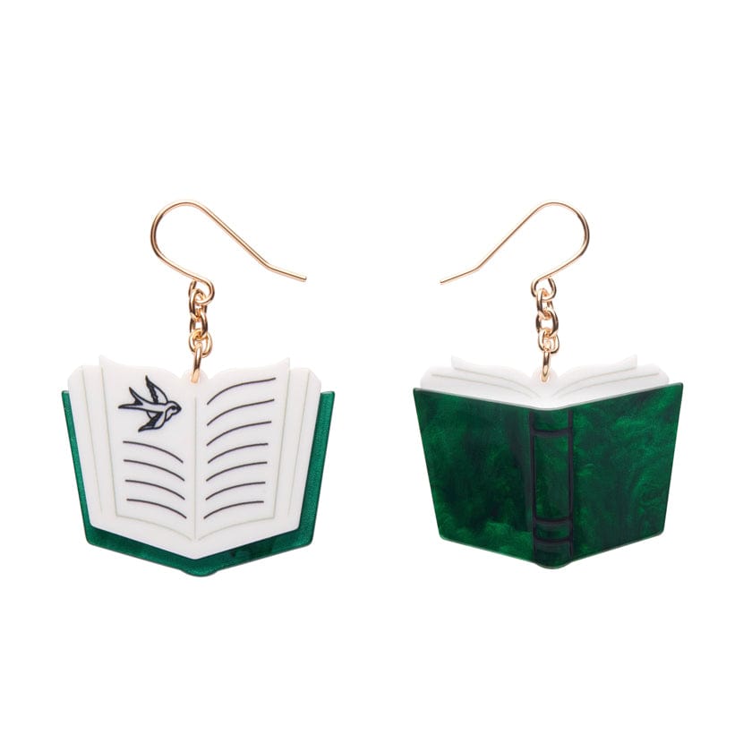 Story Book Drop Earrings - Green  -  Erstwilder Essentials  -  Quirky Resin and Enamel Accessories