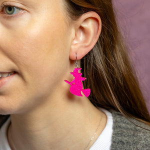 Flying Witch Drop Earrings - Pink  -  Erstwilder Essentials  -  Quirky Resin and Enamel Accessories