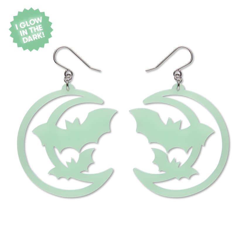 Moon & Bats Drop Earrings - Glow in the Dark  -  Erstwilder Essentials  -  Quirky Resin and Enamel Accessories