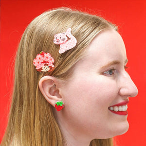 Strawberries and Custard Hair Clips Set - 2 Piece  -  Erstwilder  -  Quirky Resin and Enamel Accessories