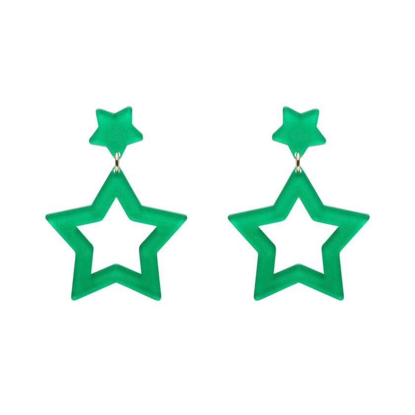 Double Star Stud Earrings – Green  -  Erstwilder Essentials  -  Quirky Resin and Enamel Accessories