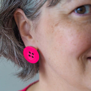 Button Stud Earrings - Pink  -  Erstwilder Essentials  -  Quirky Resin and Enamel Accessories