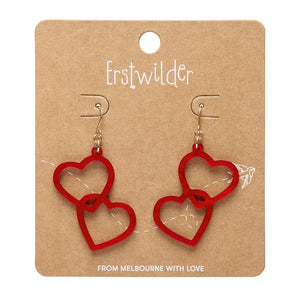 Heart Rings Drop Earrings – Red  -  Erstwilder Essentials  -  Quirky Resin and Enamel Accessories