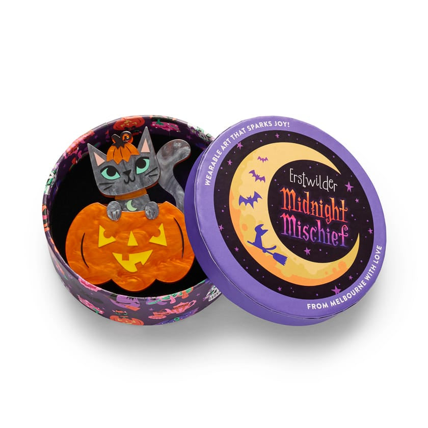 Cat O'Lantern Brooch  -  Erstwilder  -  Quirky Resin and Enamel Accessories