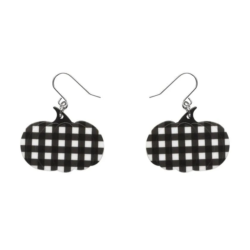 Pumpkin Gingham Drop Earrings - Black  -  Erstwilder Essentials  -  Quirky Resin and Enamel Accessories