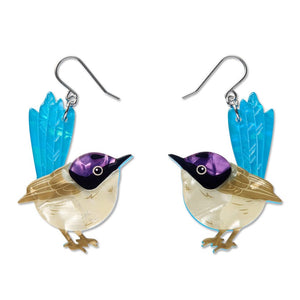 Purple-Crowned Fairy Wren Drop Earrings  -  Erstwilder  -  Quirky Resin and Enamel Accessories