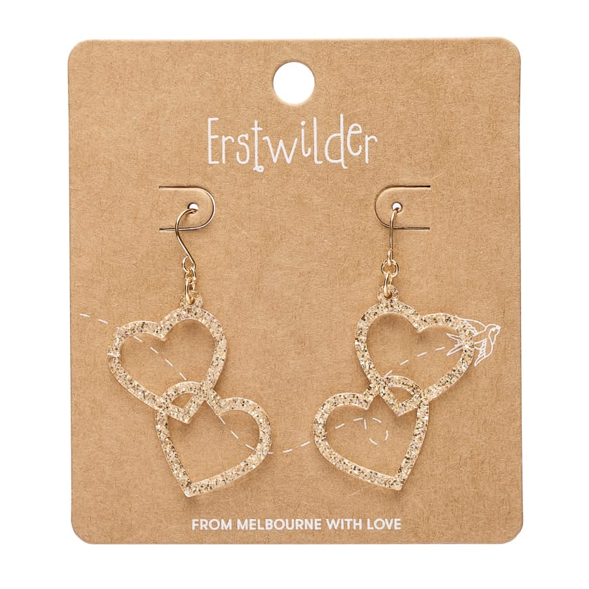 Heart Rings Drop Earrings – Gold  -  Erstwilder Essentials  -  Quirky Resin and Enamel Accessories