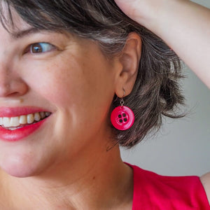 Button Drop Earrings - Pink  -  Erstwilder Essentials  -  Quirky Resin and Enamel Accessories