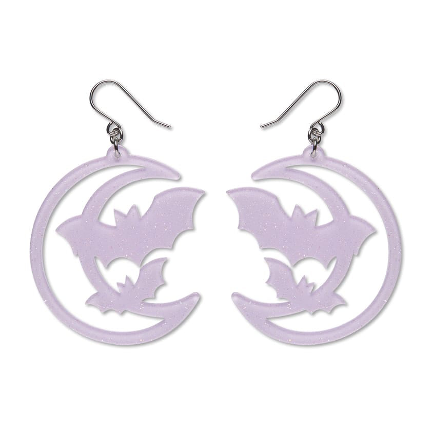 Moon & Bats Drop Earrings - Purple  -  Erstwilder Essentials  -  Quirky Resin and Enamel Accessories