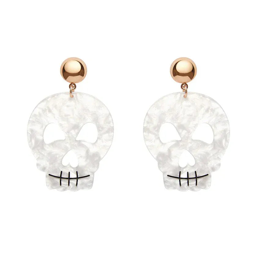 Skull Ripple Statement Earrings - White  -  Erstwilder Essentials  -  Quirky Resin and Enamel Accessories