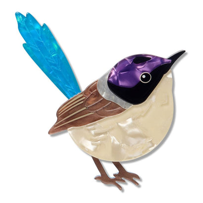 Purple-Crowned Fairy Wren Brooch  -  Erstwilder  -  Quirky Resin and Enamel Accessories