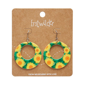 Sunflower Circle Drop Earrings - Yellow  -  Erstwilder Essentials  -  Quirky Resin and Enamel Accessories