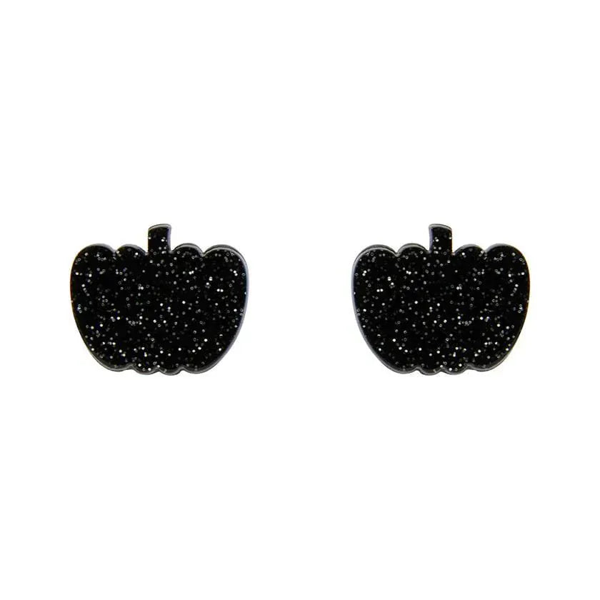 Pumpkin Glitter Resin Stud Earrings - Black  -  Erstwilder Essentials  -  Quirky Resin and Enamel Accessories
