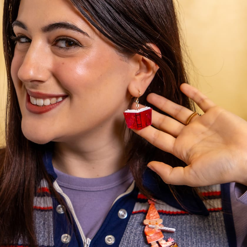 Story Book Drop Earrings - Red Pearl  -  Erstwilder Essentials  -  Quirky Resin and Enamel Accessories