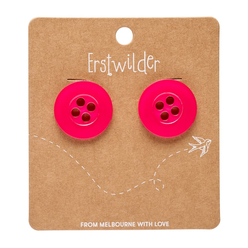 Button Stud Earrings - Pink  -  Erstwilder Essentials  -  Quirky Resin and Enamel Accessories
