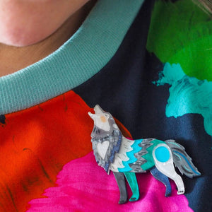 The Gallant Gray Wolf Brooch  -  Erstwilder  -  Quirky Resin and Enamel Accessories