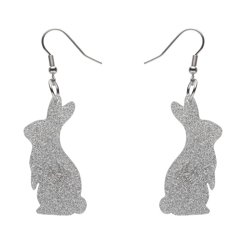 Bunny Glitter Resin Drop Earrings - Silver  -  Erstwilder Essentials  -  Quirky Resin and Enamel Accessories