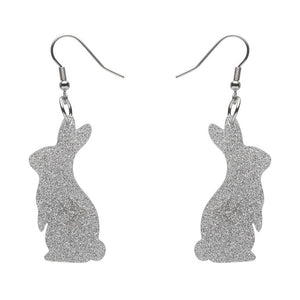 Bunny Glitter Resin Drop Earrings - Silver  -  Erstwilder Essentials  -  Quirky Resin and Enamel Accessories