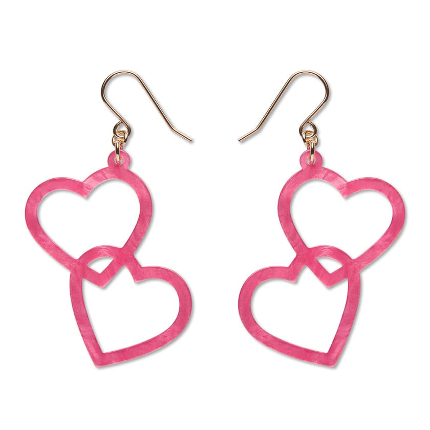 Heart Rings Drop Earrings – Pink  -  Erstwilder Essentials  -  Quirky Resin and Enamel Accessories