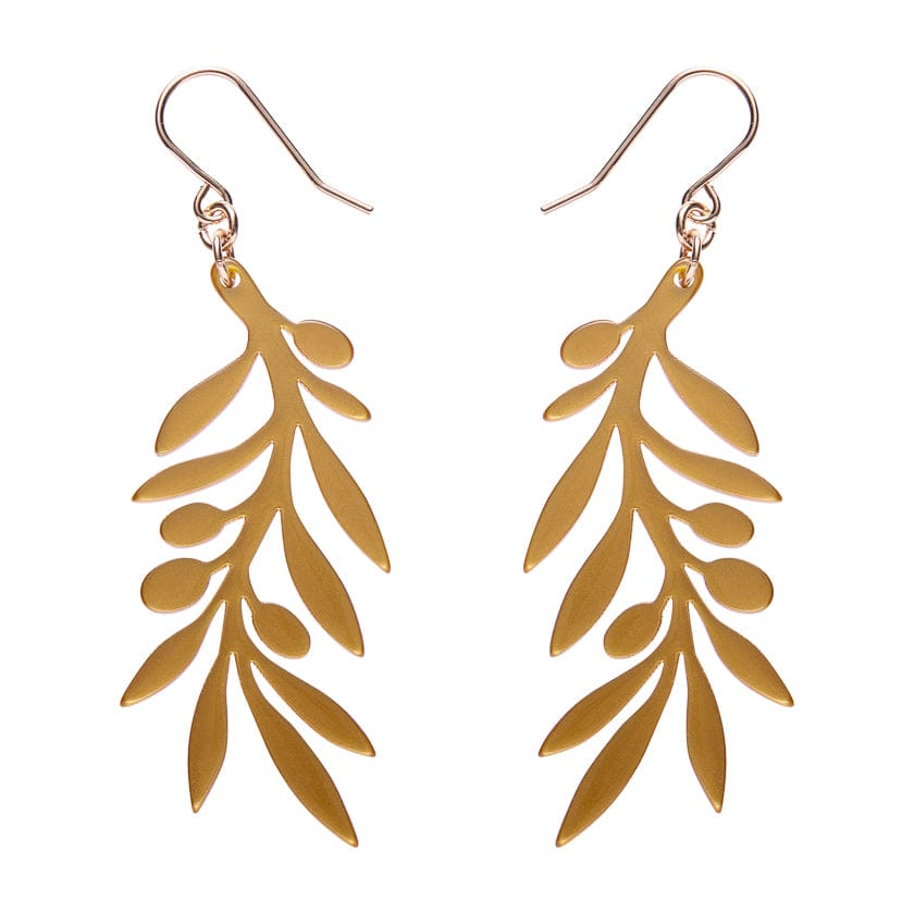 Olive Branch Drop Earrings - Gold  -  Erstwilder Essentials  -  Quirky Resin and Enamel Accessories