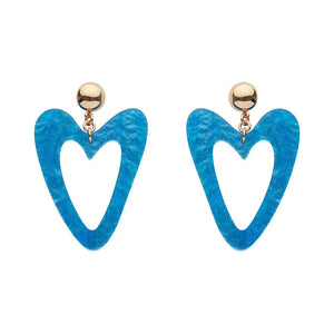 Statement Glitter Ripple Heart Drop Earrings - Aqua  -  Erstwilder Essentials  -  Quirky Resin and Enamel Accessories