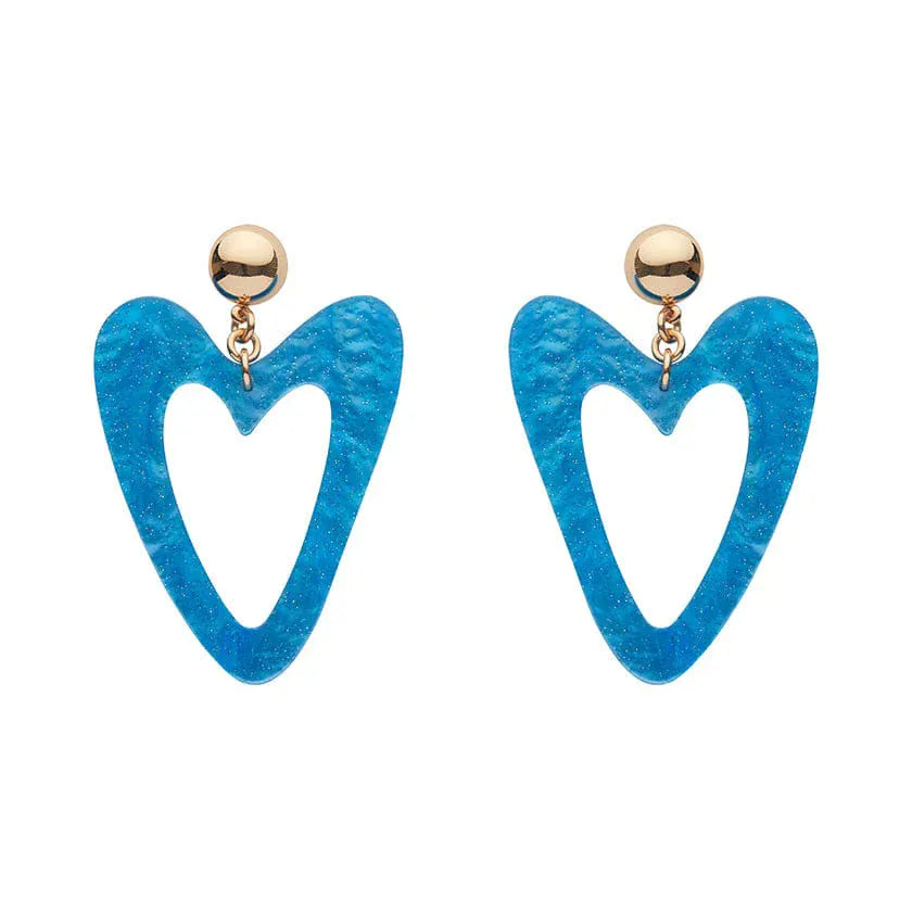 Statement Glitter Ripple Heart Drop Earrings - Aqua  -  Erstwilder Essentials  -  Quirky Resin and Enamel Accessories