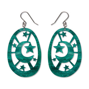 Moonlight Drop Earrings - Green  -  Erstwilder Essentials  -  Quirky Resin and Enamel Accessories