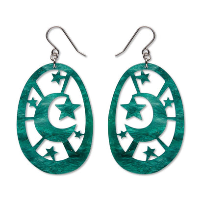 Moonlight Drop Earrings - Green  -  Erstwilder Essentials  -  Quirky Resin and Enamel Accessories