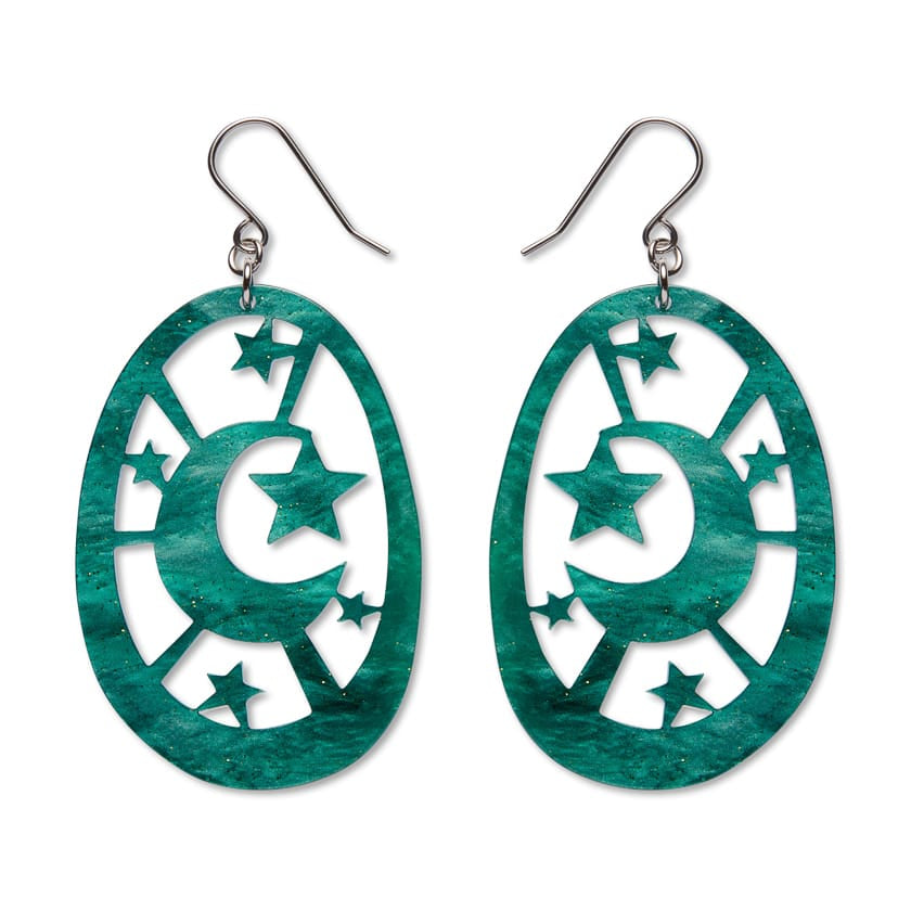Moonlight Drop Earrings - Green  -  Erstwilder Essentials  -  Quirky Resin and Enamel Accessories