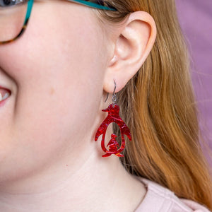 Double Penguin Drop Earrings - Red  -  Erstwilder Essentials  -  Quirky Resin and Enamel Accessories