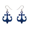 Ship Anchor Drop Earrings - Navy